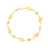 The Elephant Charms and Multicolor Birthstone Crystal Beads Bracelet, crafted with 14k gold-filled material, features alternating elephant charms and vibrant crystal beads in blue, pink, and green. The elegant chain with a secure clasp adds a playful yet sophisticated touch to its design, combining style with a hint of spiritual protection.